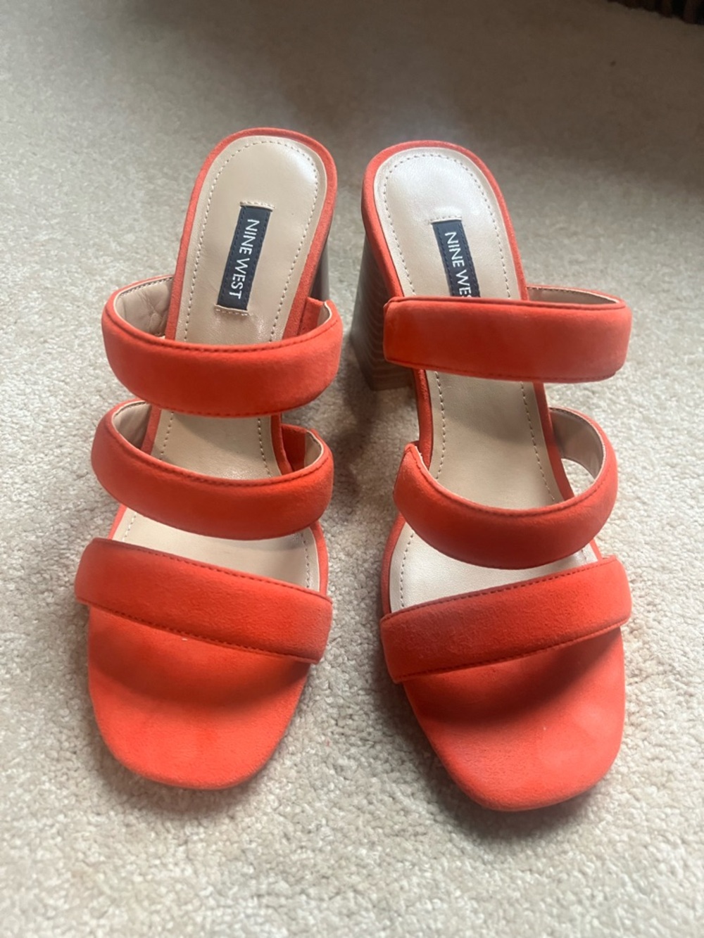 Nine West Orange Triple-Strap Block Heel Sandals